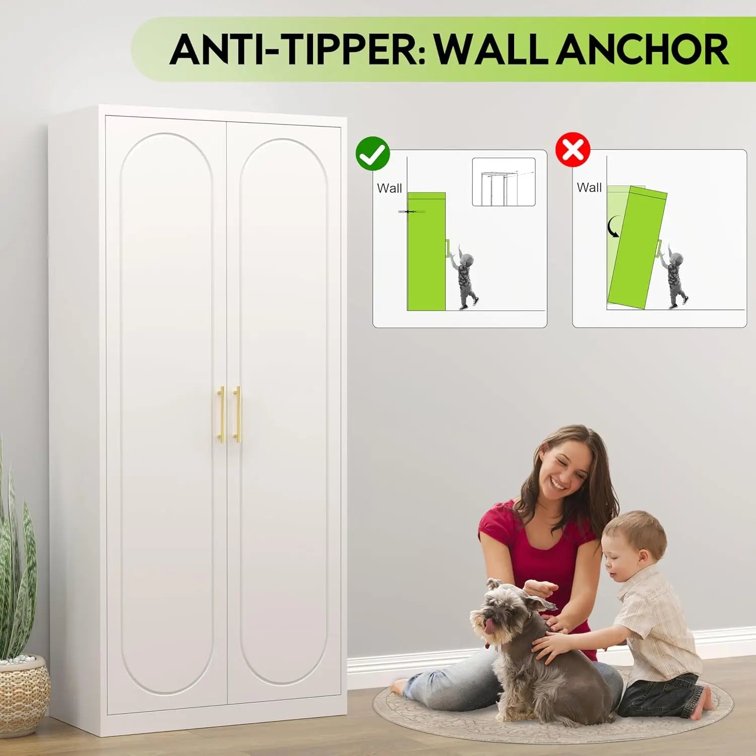 71' White Wardrobe with Doors, Hanging Rod & 2 Adjustable Shelves