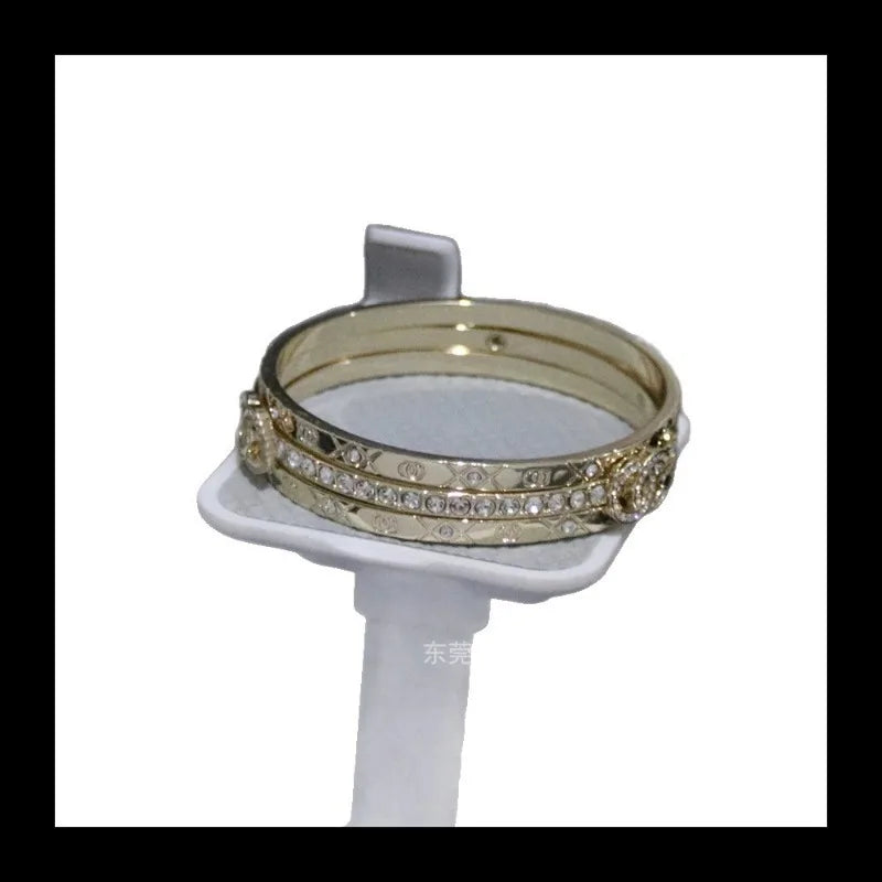 9744 Gold 3-in-1 Gold Embossed Rhombus Stacked Wear Three-piece Set Full Diamond Rhombus Bracelet