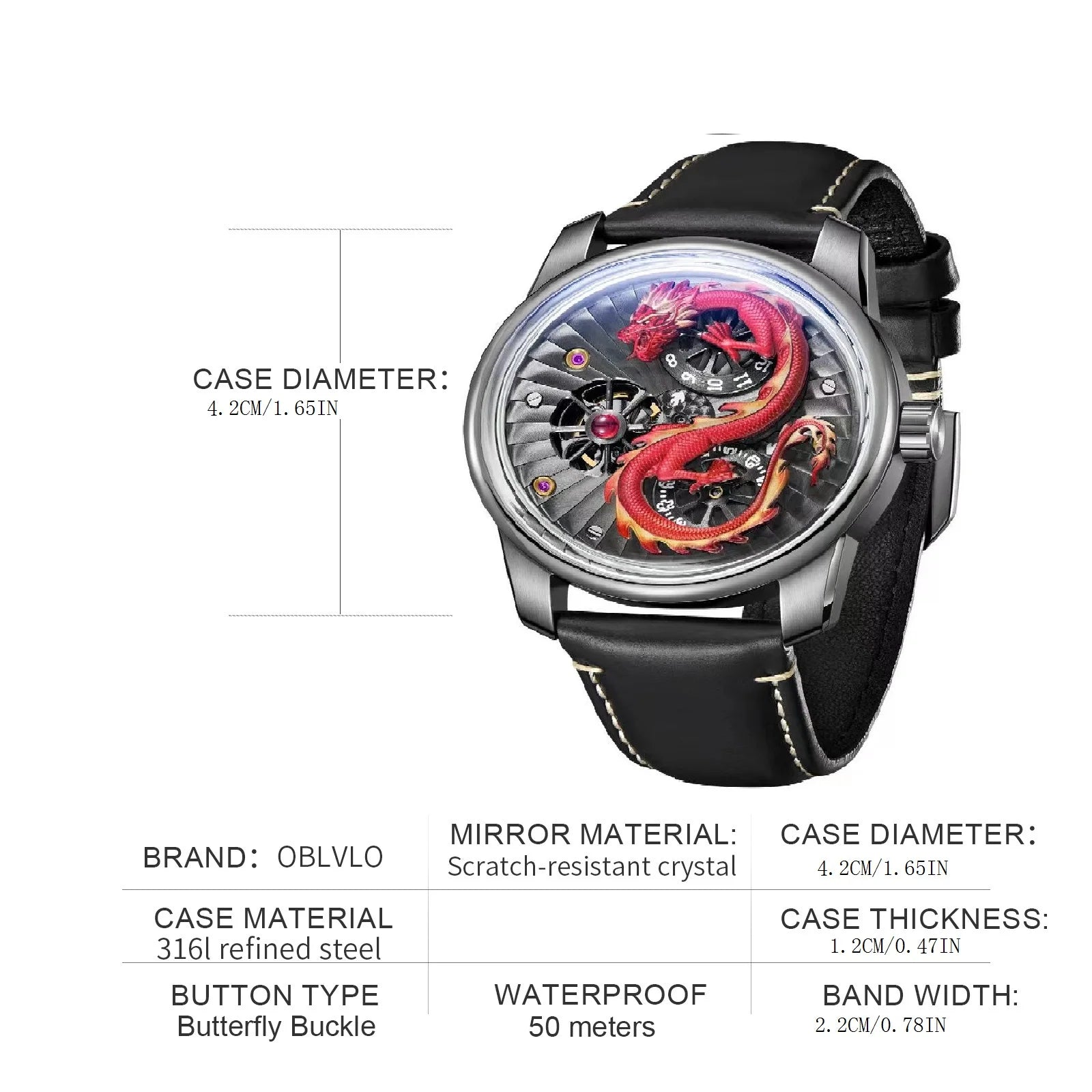 OBLVLO men's mechanical watch, fully automatic classical style business men's watch, men's clock LOONG watch