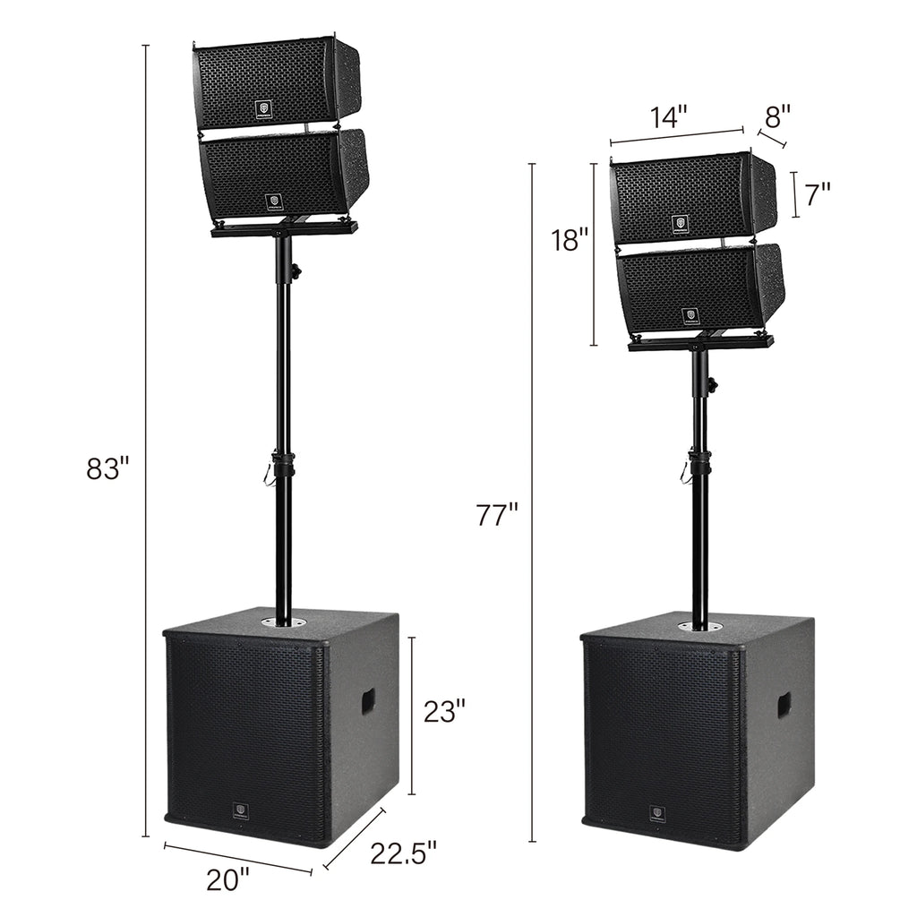PRORECK Club 6000 15-inch 6000W P.M.P.O Stereo PA Speaker System Combo Set 4 Line Array Speakers, 2 15-inch Subwoofers with BT