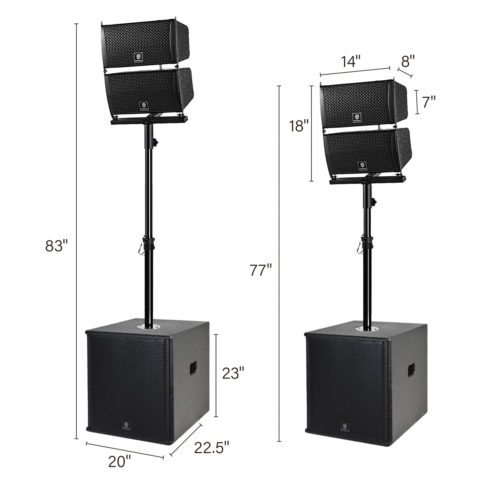 PRORECK Club 6000 15-inch 6000W P.M.P.O Stereo PA Speaker System Combo Set 4 Line Array Speakers, 2 15-inch Subwoofers with BT