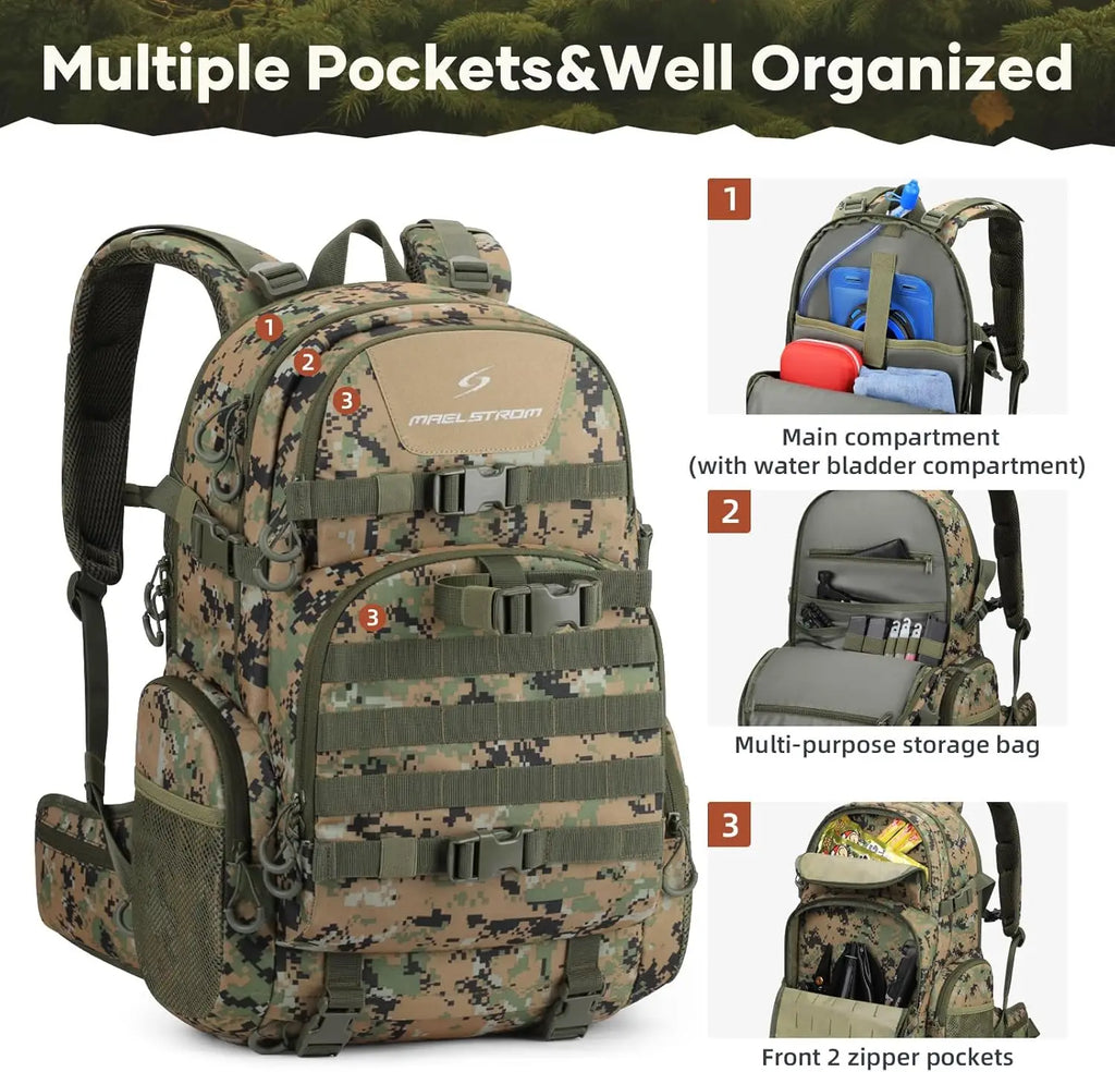 Hunting Backpack 35L Waterproof Camo Day Pack for Men Women with Rain Cover