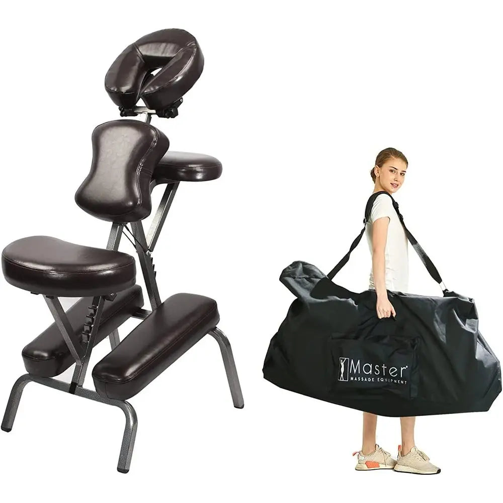 Bedord Adjustable Portable olding ull Body Massage Chair, Coee, 11" x 14" x 39"