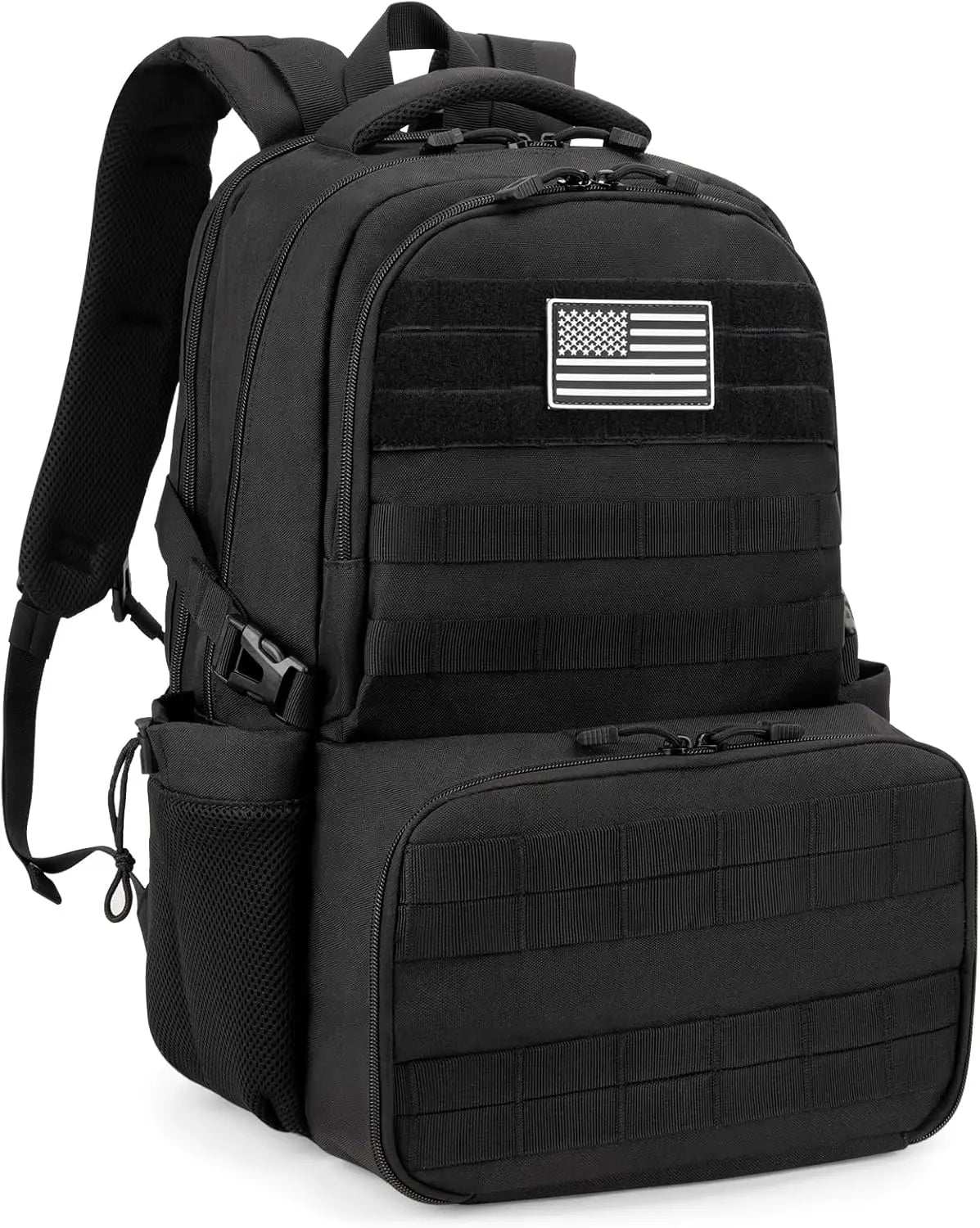 Tactical Backpack with Lunch Box for Men: Laptop Compartment Bookbag with lunchbox for Work School for Women Mens Black