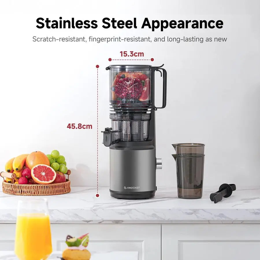 Cold Press Juicer, Juicer Machines 6.3 Large Feed Chute for Whole Fruits amp Vegetables, Stainless Steel Slow Masticating Juicer