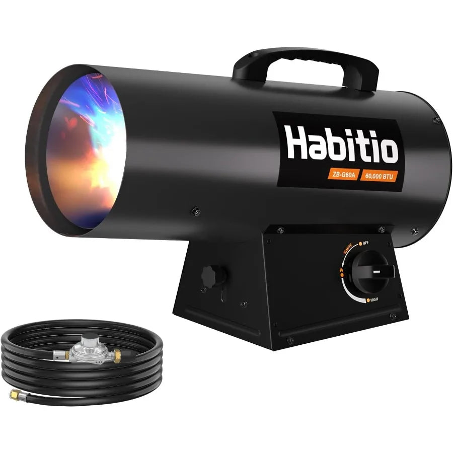 60000 BTU Forced Air Propane Heater Portable Torpedo Heater for Jobsite Garage and Construction Sites 10 ft Hose with Regulator