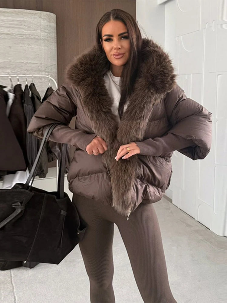 Women Faux Fur Patchwork Padded Jacket Warm Daily Hooded Zipper Cropped Coat Lady New Winter Elegant Fashion Street Outwear 2025