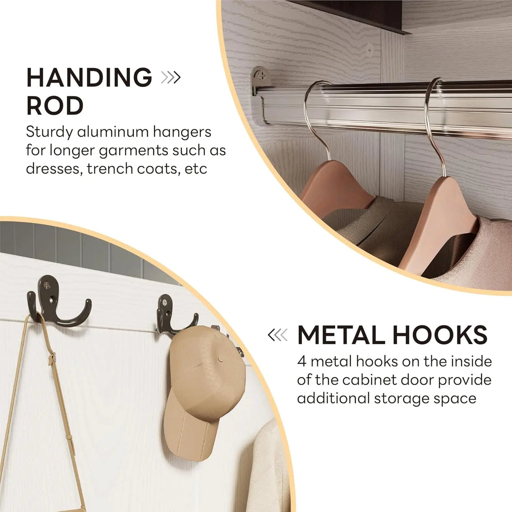 Armoire Wardrobe Closet with Mirror, 70.1" Wooden Clothing Storage Cabinet , Modern Bedroom Freestanding Wardrobe Combination