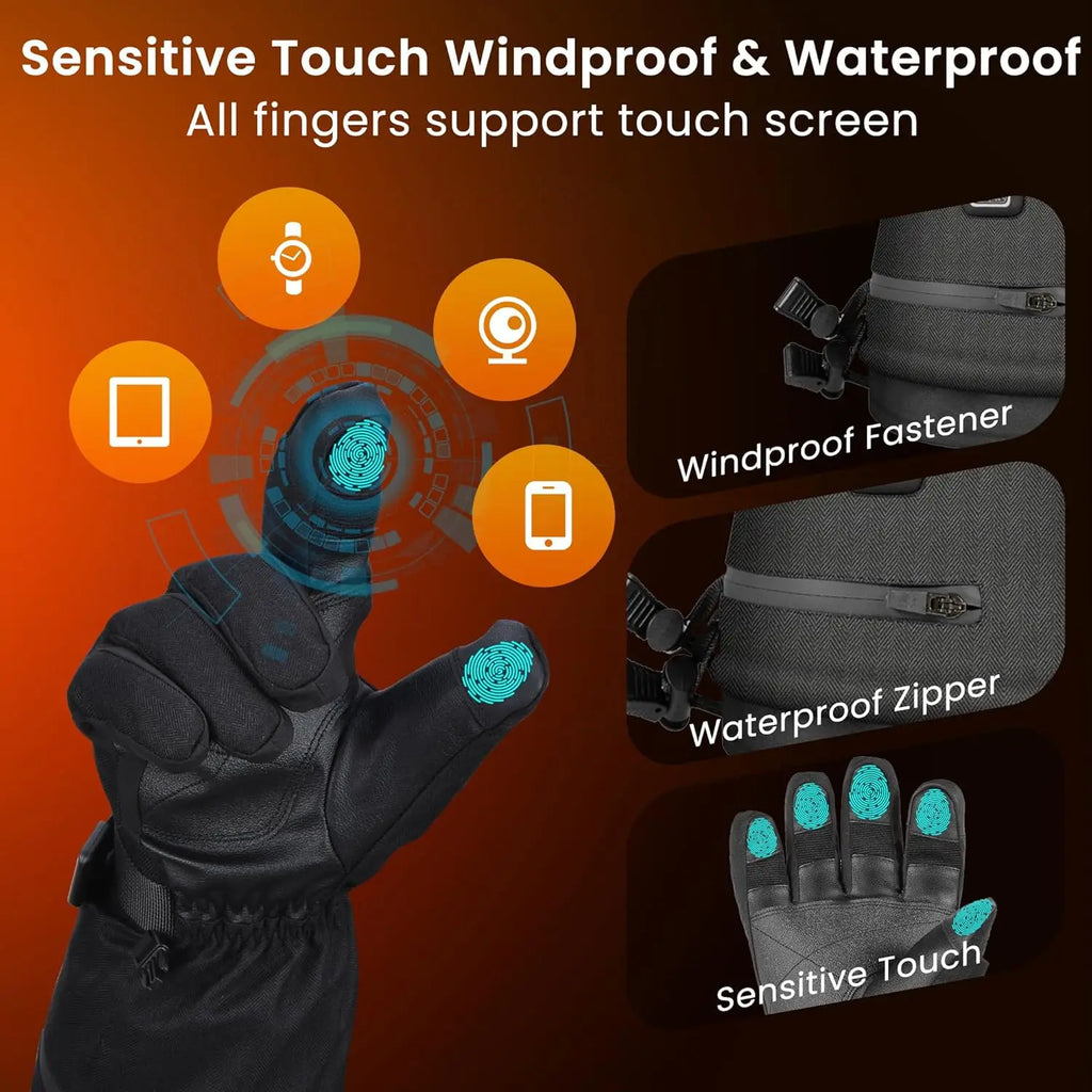 Heated Gloves for Men Women, 7.4V Rechargeable Electric Gloves, Touchscreen Waterproof Winter Ski Hunting Hiking Gloves