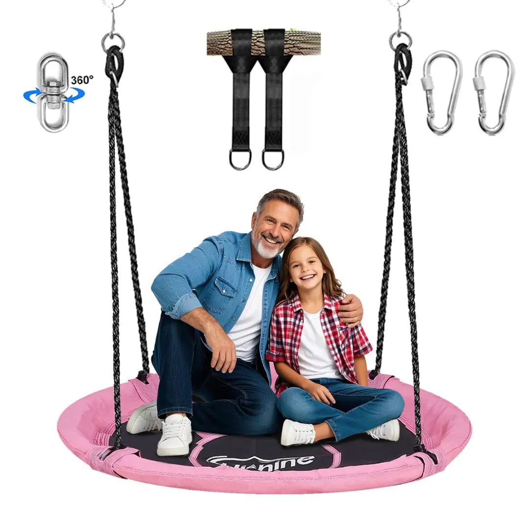 Hishine 43" Saucer Tree Swing for Kids, 360° Rotate Flying Saucer with Swivel, Hanging Straps, Adjustable Ropes, Round Mat Swing