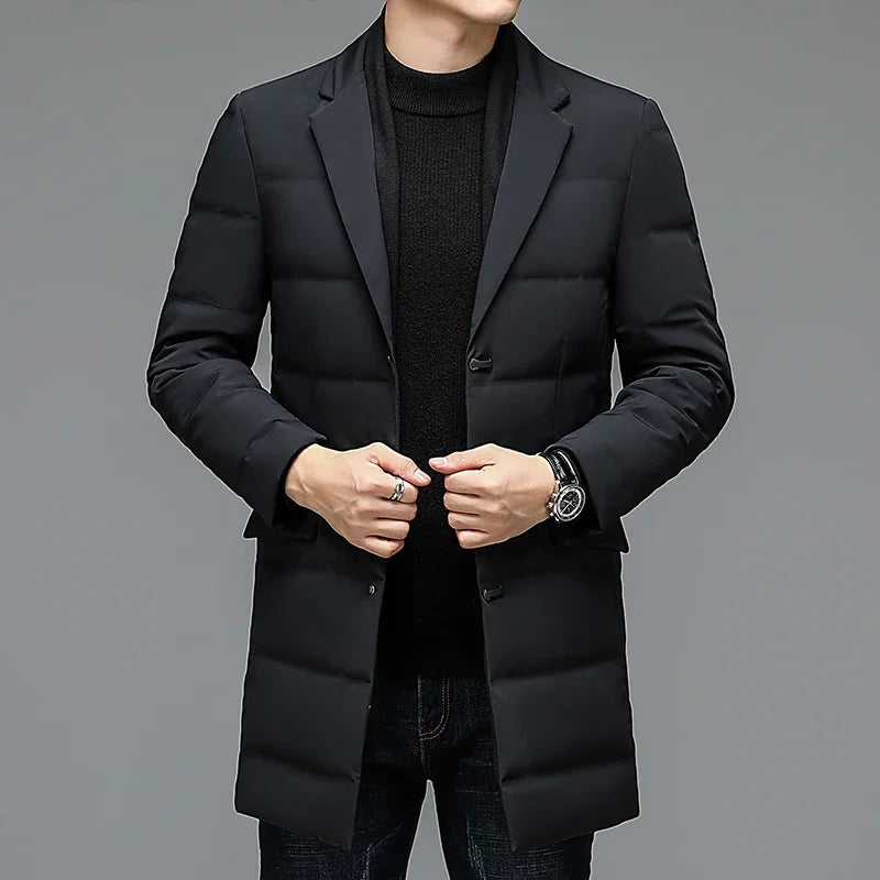 Men's Winter Fashion High-Quality down Jacket 90% White Duck down Warm Coat with Removable Scarf Suit Collar M-4XL Sizes