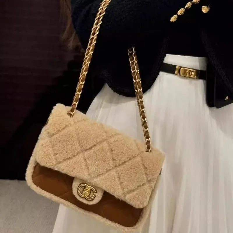 teddy bear square fat lamb plush mini rhombus shoulder chain mouth cover bag for women BC7-2