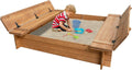 Wood Sandbox with 2 Bench Seats, Sand Boxes with Lid for Kids, Sand Pit with Cover for Outdoor Backyard Patio, 48 Inch