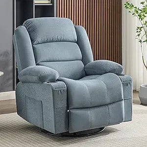 Rocker Recliner Chair with Heat and Massage, 360° Swivel Recliner Chairs for Adults, Oversized Recliner Single Sofa Seat with Cu
