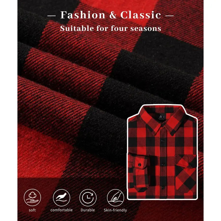 Plaid Flannel Shirts Long Sleeve Casual Button Down Collar Jackets for Men with Pockets