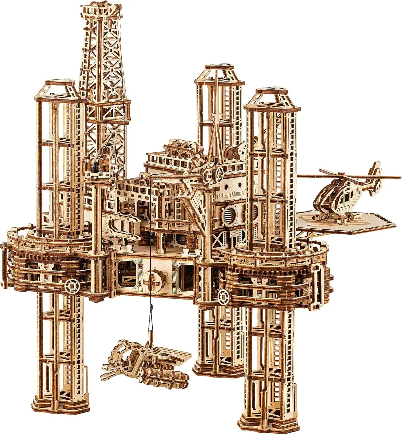 Offshore Rig Platform Wooden 3D Puzzles for Adults and Kids to Build - Interactive Movable Platform - Wooden Models Engineering