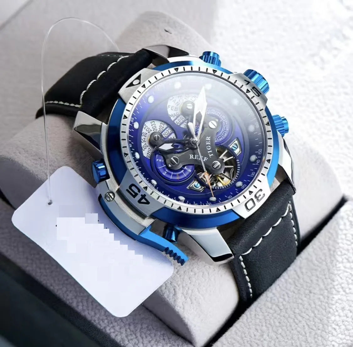 reeftiger Men's Mechanical Watch, Fully automatic multi-functional double calendar Business men's watch, Men's clock RGA3503