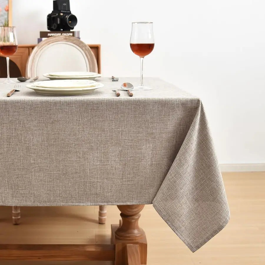Faux Linen Tablecloths Rectangle 60 x 102 Inch 2 Pack Neutral Table Clothes for 68 Foot Tables, Nature Faux Burlap Kitchen Table