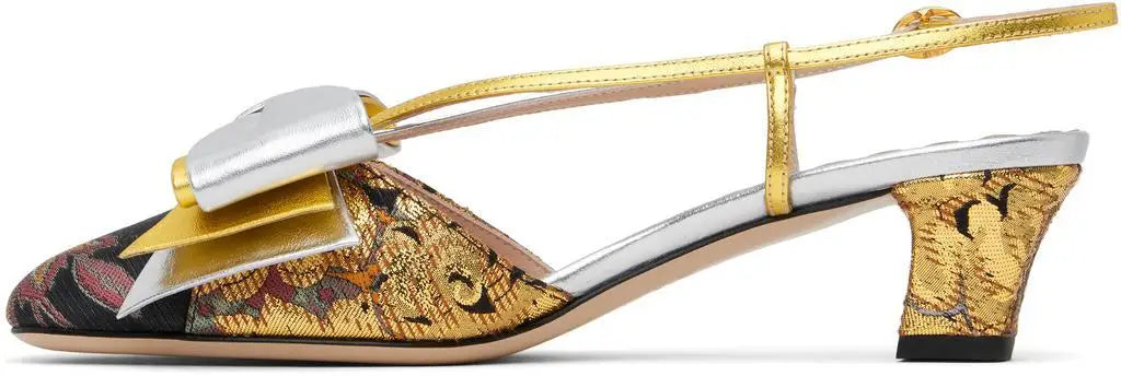 Valentino Garavani Women's Slingback Sandals with Bow Detail Comfortable Outdoor Beach Shoes Silver Gold Sizes 36-41