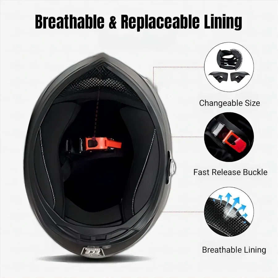 Bluetooth Motorcycle Helmet FreedConn BM12 DOT Full Face Bluetooth Helmets with Integrated Intercom System for Riding Safety Du