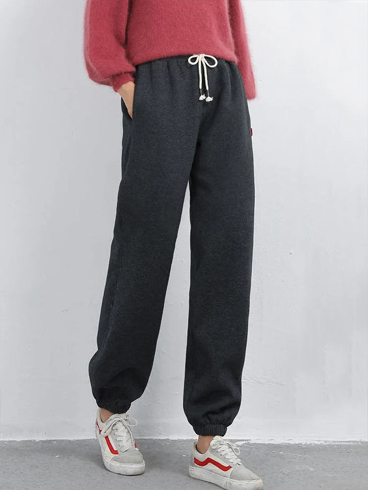 Winter Women Harem Pants Drawstring Fleece Long Thicken Y2K Sweatpants Joggers Trousers Sports Casual Soild Color  Pants