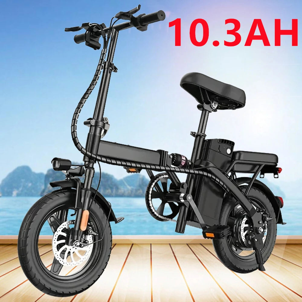 400W Peak Motor 14" Folding Electric Motorcycles Mountain E Bike For Adults, 19.5Mph 20.5Miles 48V 10.3AH Electric Bicycle Ebike