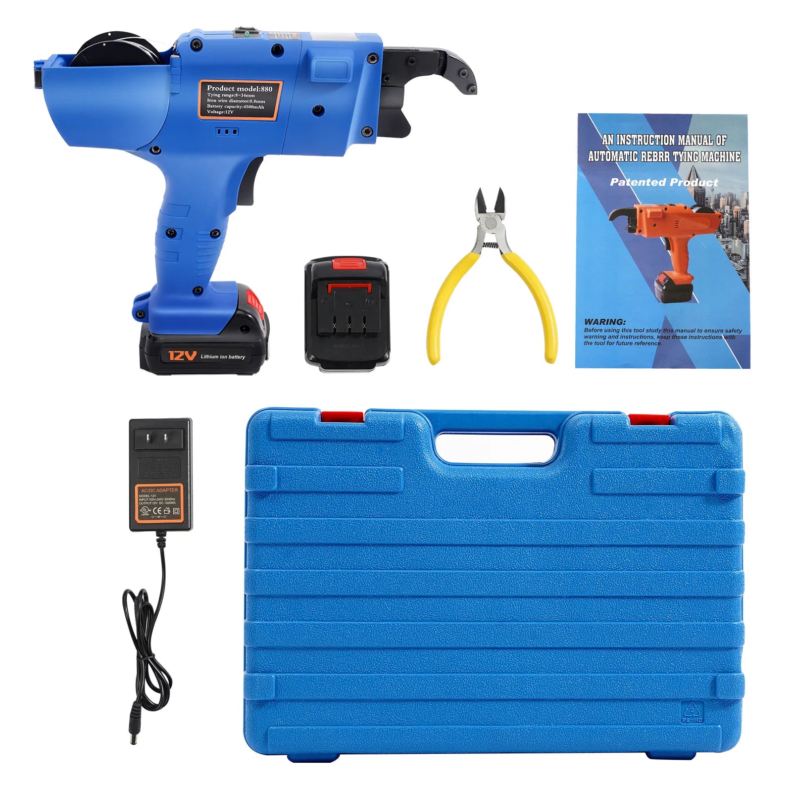 8-34mm Rebar Tying Machine Automatic Handheld Rebar Tying Tool Reinforcing Steel Tying Machine Orange/Blue