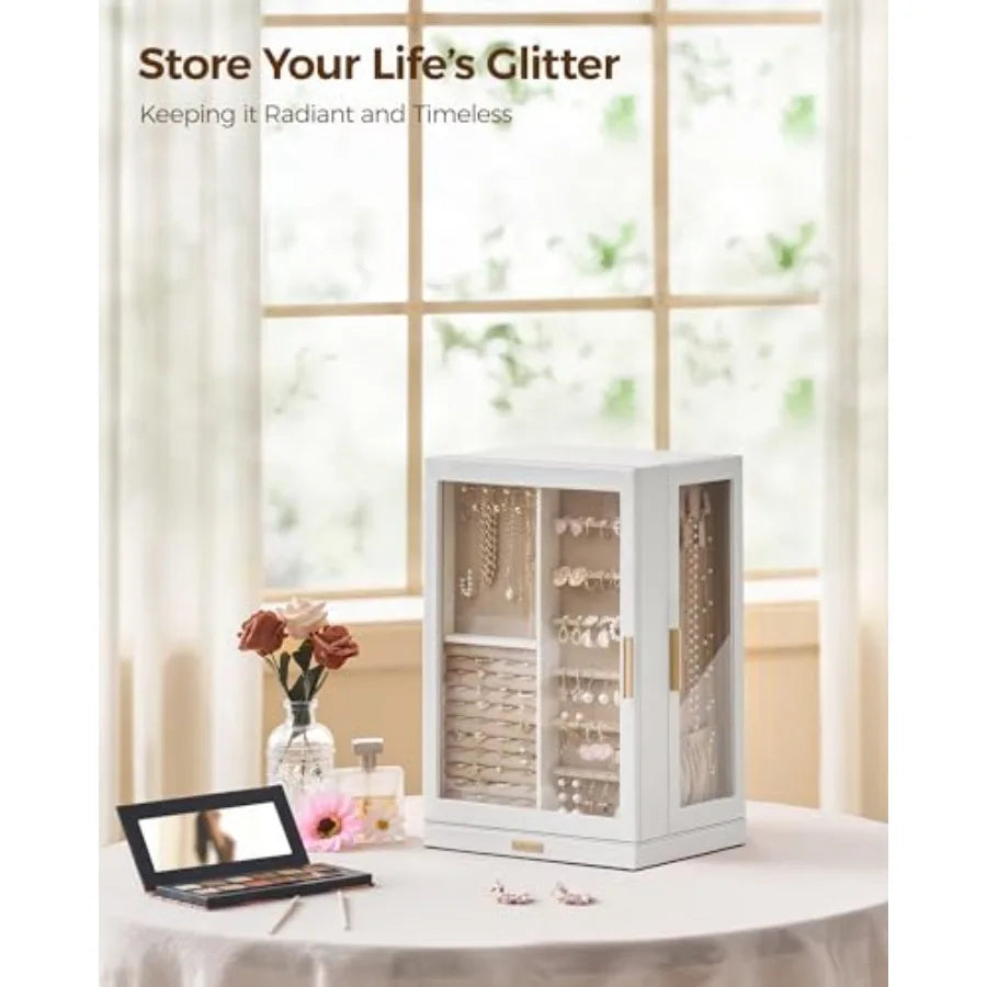 360° Rotating Jewelry Box with 9 Drawers Spacious Vertical Jewelry Organizer with Glass Window Jewelry Storage Case Dustproof a