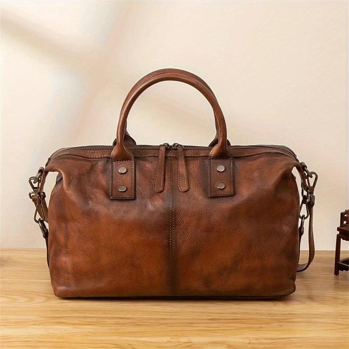 Retro Female Baotou Layer Cowhide Women's Handbag Polishing Color Single Shoulder Crossbody Bag Large Capacity