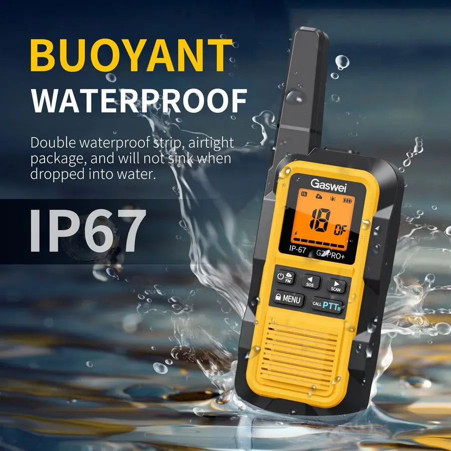 HeavyDuty Walkie Talkies IP67 Waterproof TwoWay Radios with NOAA Weather Alert amp Floating 2Watt Long Range for Job Sites, Hunt