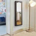 Lockable Wall Door Mounted Jewelry Cabinet LED Mirror Brown