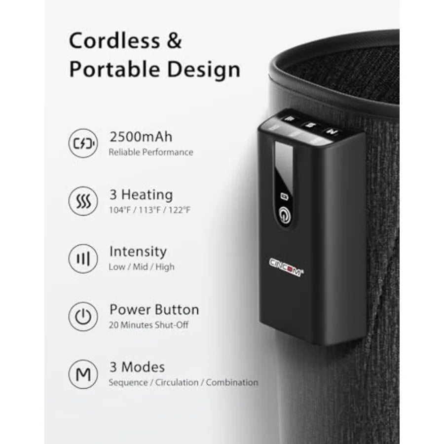 Cordless Leg Massager with Heat and Air Compression for Enhanced Circulation and Pain Relief During Long Travel Rechargeable Ca