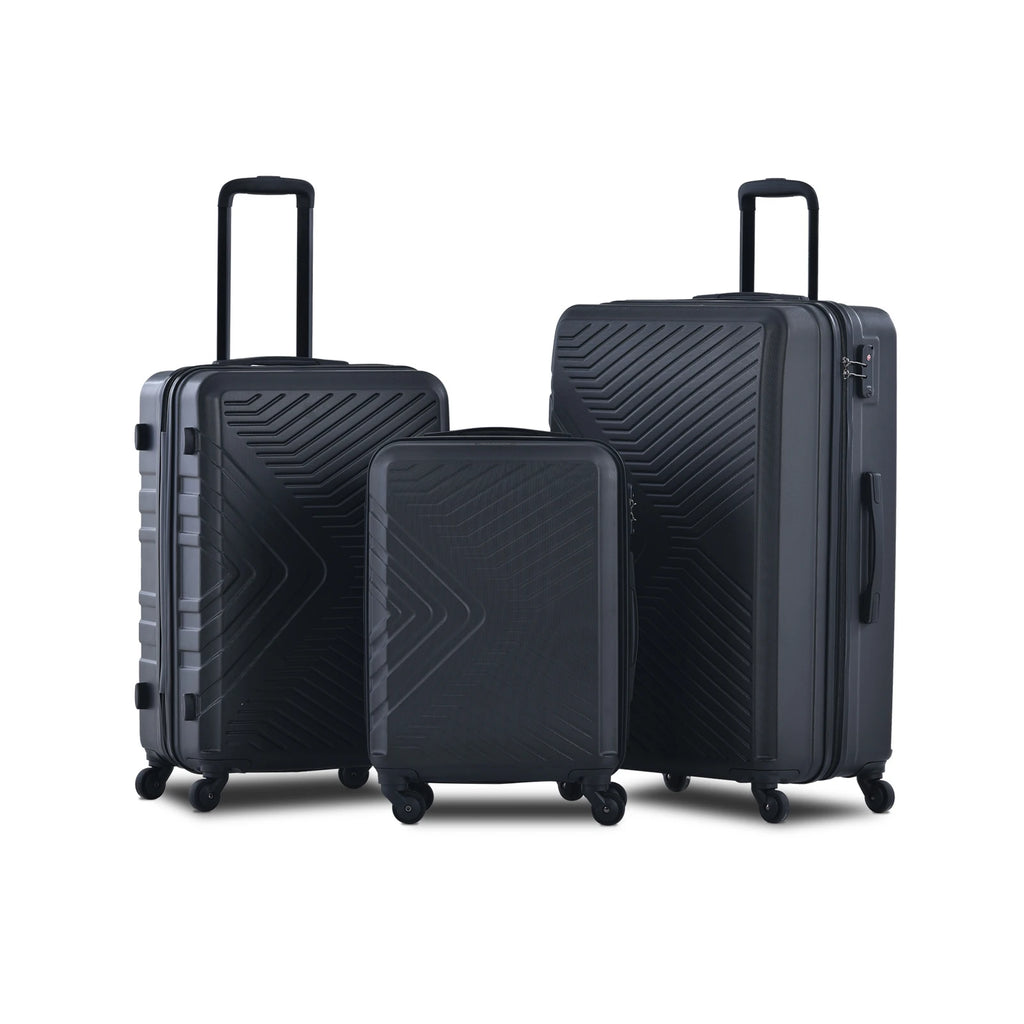 3 Piece Luggage Sets  (20INCH /24INCH /28INCH ) ABS Lightweight Suitcase with Two Hooks, Spinner Wheels, TSA Lock,  Black
