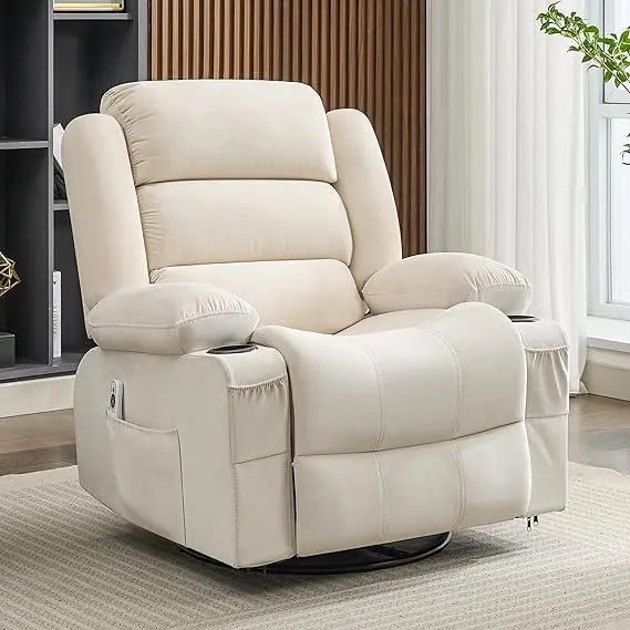 Rocker Recliner Chair with Heat and Massage, 360° Swivel Recliner Chairs for Adults, Oversized Recliner Single Sofa Seat with Cu