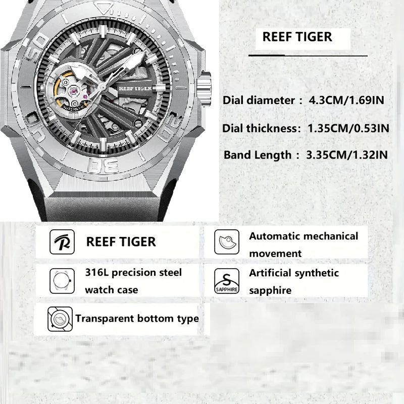 reef tiger brand men's fully automatic mechanical watches, business men's watches, fashionable men's sports watches, Valentine's