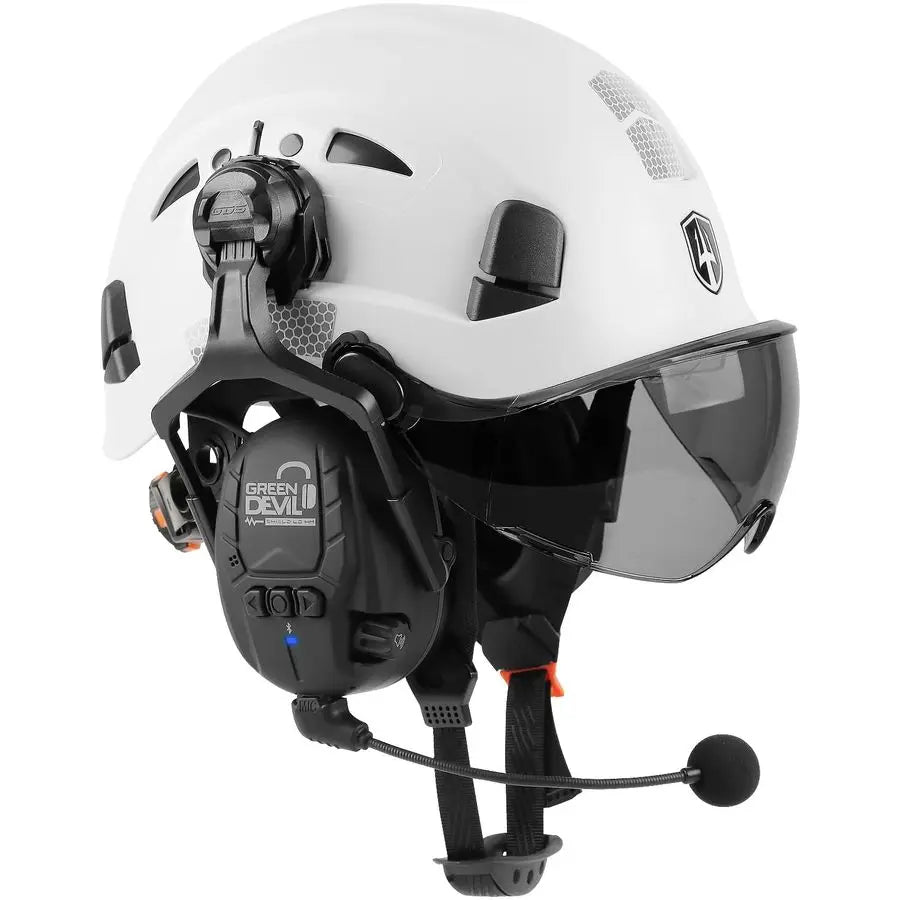 Hard Hat Safety Helmet with Visor and Bluetooth Ear Muffs Full Protection Vented Work Hardhat ANSI Z89.1 Cascos De Construccion
