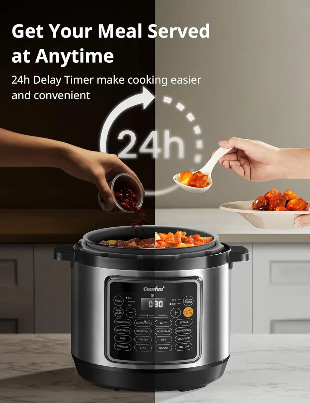 COMFEE’ Pressure Cooker 8 Quart with 16 Cooking Functions, Olla de Presion Non-Stick Pot Yogurt Maker Rice Cooker Slow Cooker