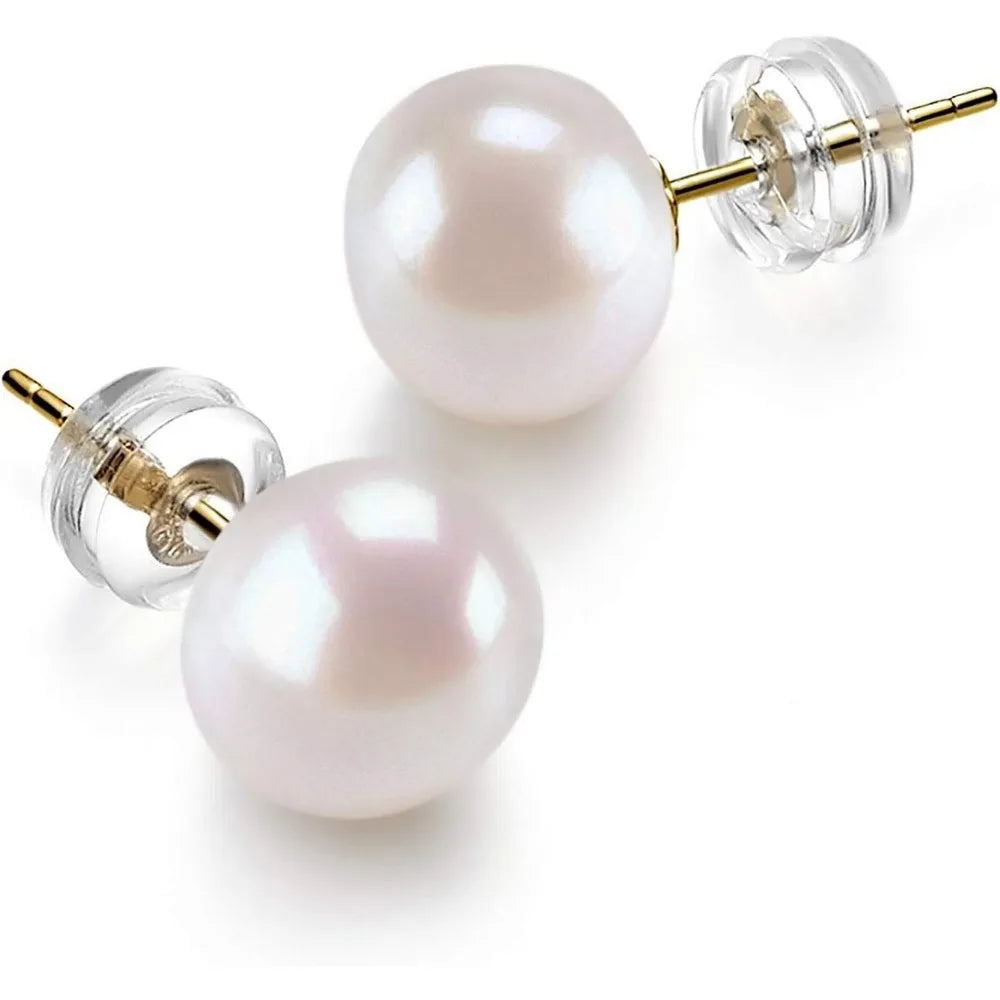 AAA+ Grade 14K Gold Freshwater Cultured Pearl Earrings Studs, Handpicked White Pearls for Elegance and Style