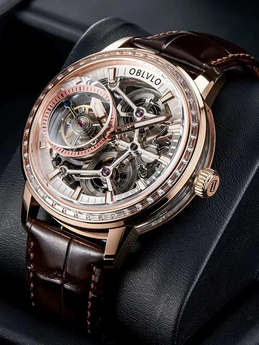 OBLVLO men's mechanical watch, luminous men's watch, classic business style men's fully automatic mechanical watch.