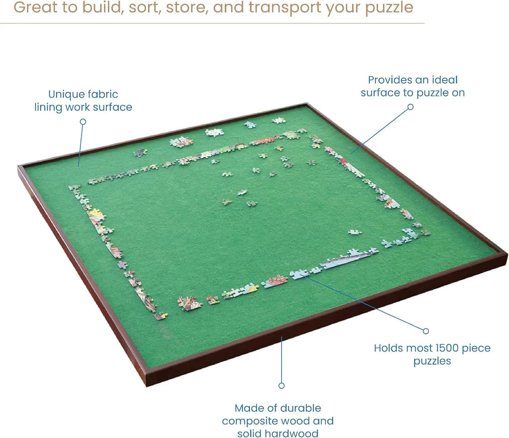 Rotating Puzzle Board with Lazy Susan, Portable 1500 Piece Jigsaw Puzzle Table with Fabric Lining, Measures 34" x 34"