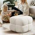 Modern Square Pouf Ottoman, White Upholstered Tufted Cube Stool for Living Room, Fuzzy Sherpa Foot Rest