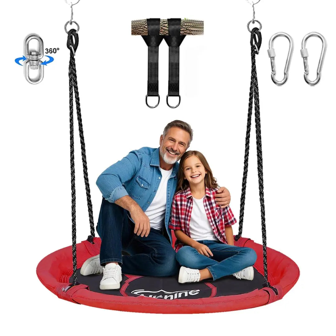 Hishine 43" Saucer Tree Swing for Kids, 360° Rotate Flying Saucer with Swivel, Hanging Straps, Adjustable Ropes, Round Mat Swing