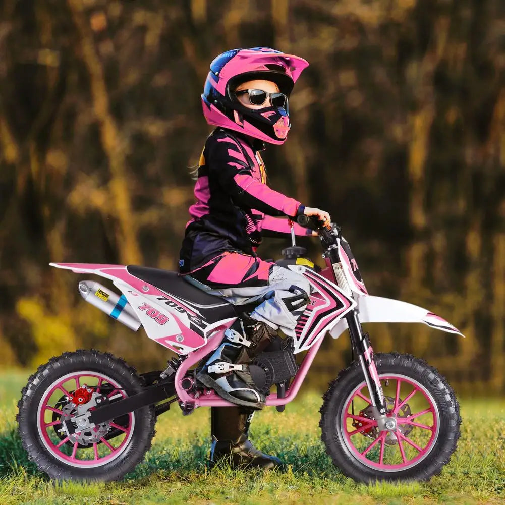 49cc 2-Stroke Kids Dirt Bike Off Road Mini Motorcycle Pocket Motorbike With Front Rear Disc Brakes For Children Gift (Pink)
