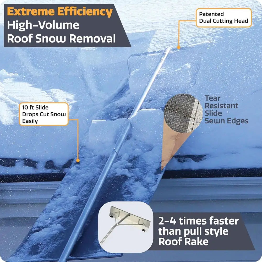 Snow Removal Roof Rake | 25ft Long Handle | 24in Wide Blade | Durable Anti-Tear Design | MinnSNOWta Roof Snow Tool