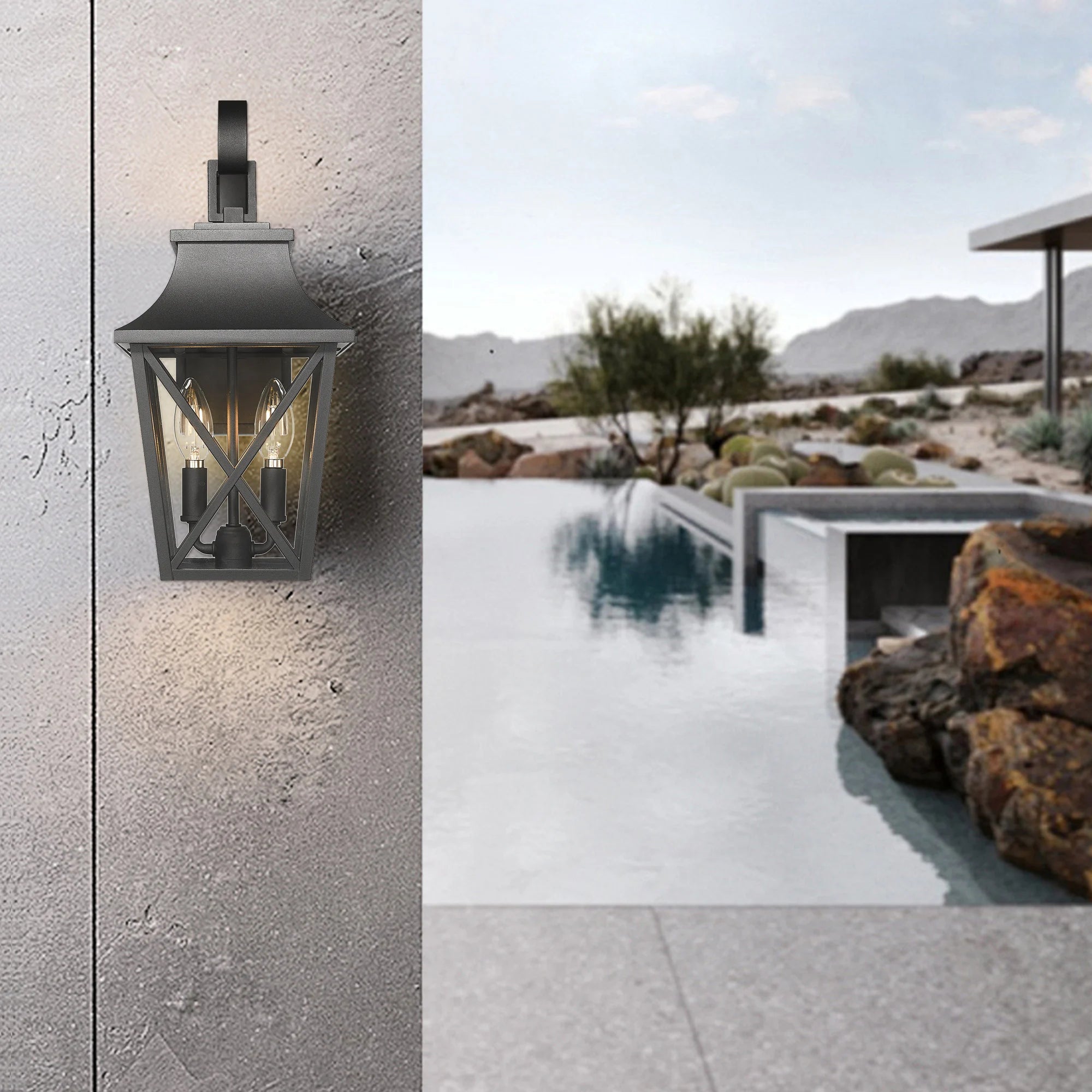 2pcs Outdoor Wall Lantern Large Outside Modern Wall Sconce Light Fixture Porch Light Wall Mount with Glass Waterproof