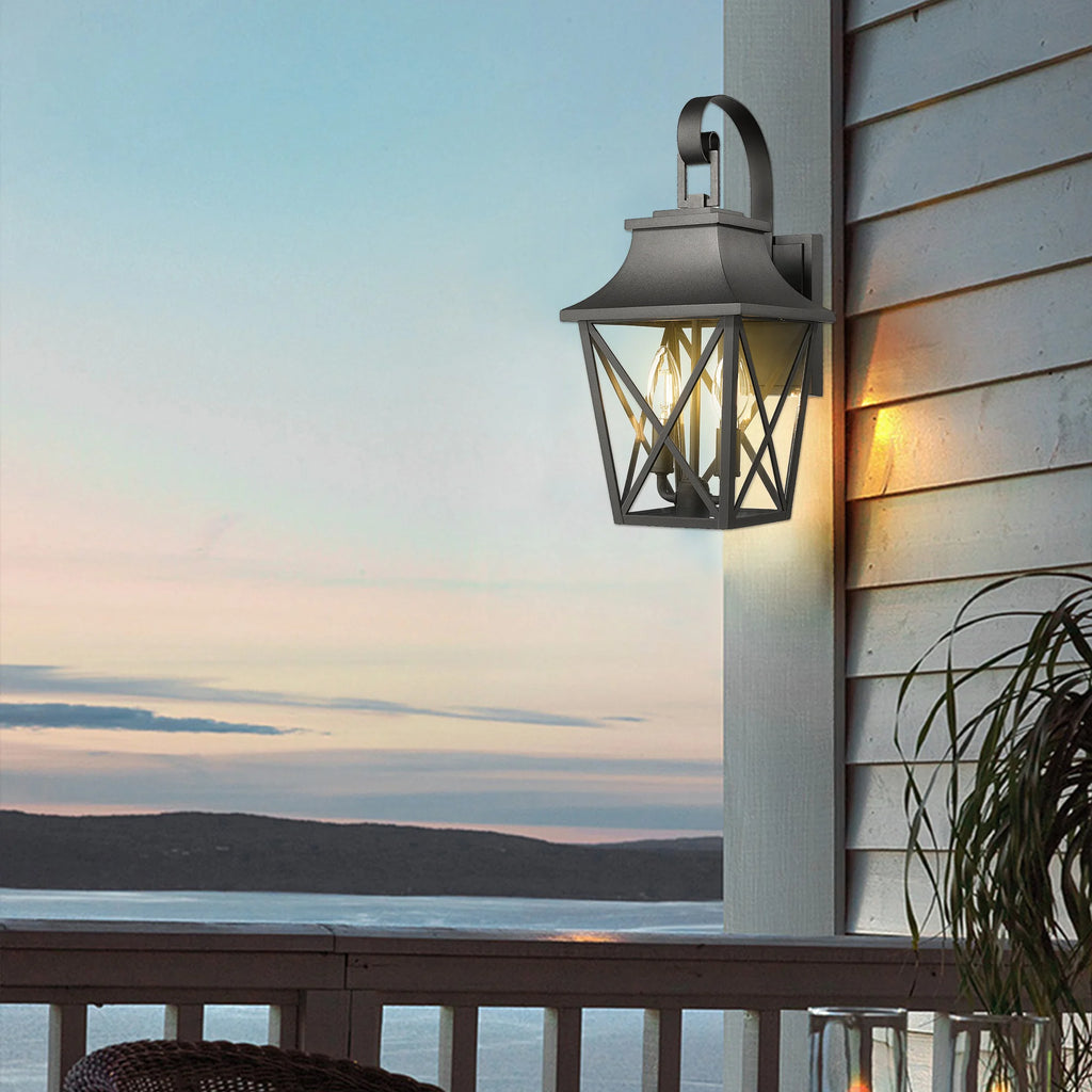 2pcs Outdoor Wall Lantern Large Outside Modern Wall Sconce Light Fixture Porch Light Wall Mount with Glass Waterproof