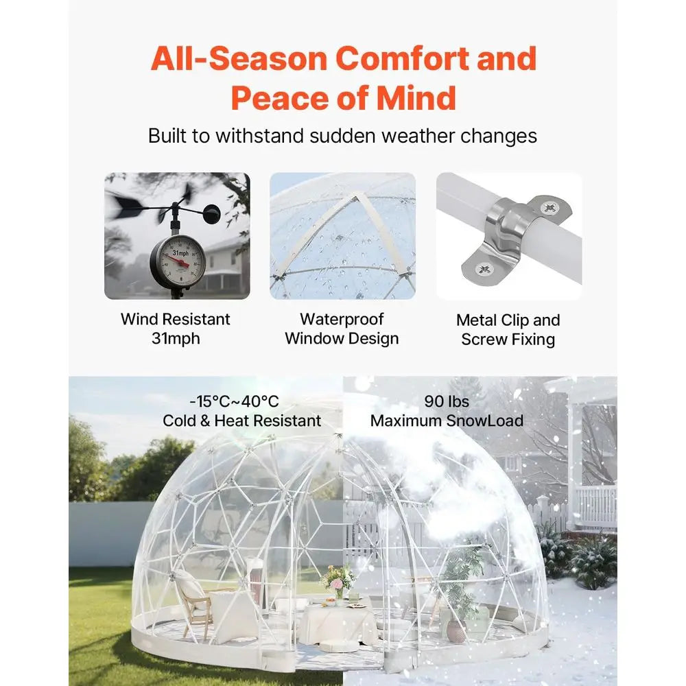 12ft x 7ft Clear PVC Geodesic Dome Tent, Waterproof 4-7 Person Igloo for Outdoor Camping & Backyard Parties