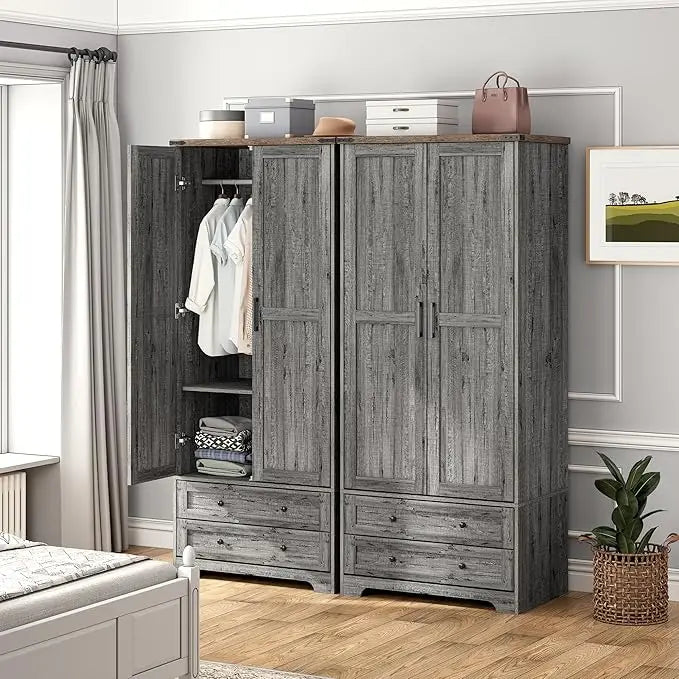 Armoire Wardrobe Closet with 2 Modern Doors Set of 2, 71" Tall Freestanding Closet Wardrobe Cabinet with Drawers and,Customized