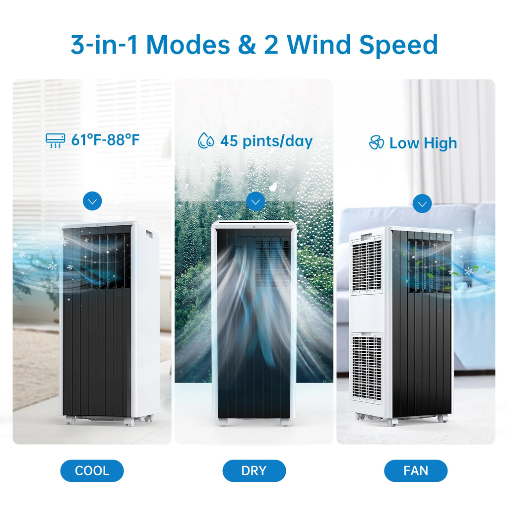 Portable Air Conditioners 8000 BTU, 3-In-1 AC Cooling Unit, 2 Speeds, 24H Timer, Low noise, Quick installation For Room Office
