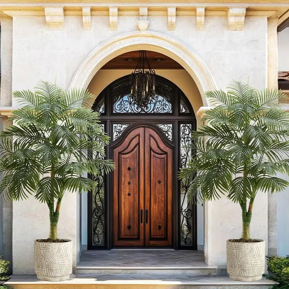 Golden Cane Palm Tree 6FT Tall Fake Plant Large Tropical Palms with 3 Realistic Trunks, Faux Palm Plant Artificial Tree in Pot f